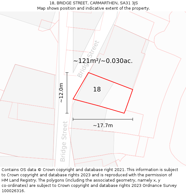 18, BRIDGE STREET, CARMARTHEN, SA31 3JS: Plot and title map