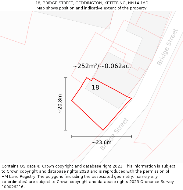 18, BRIDGE STREET, GEDDINGTON, KETTERING, NN14 1AD: Plot and title map