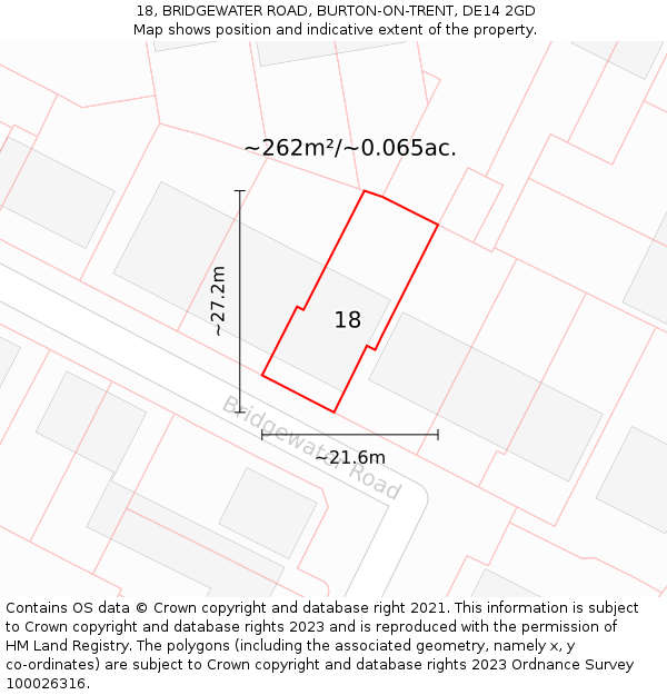 18, BRIDGEWATER ROAD, BURTON-ON-TRENT, DE14 2GD: Plot and title map