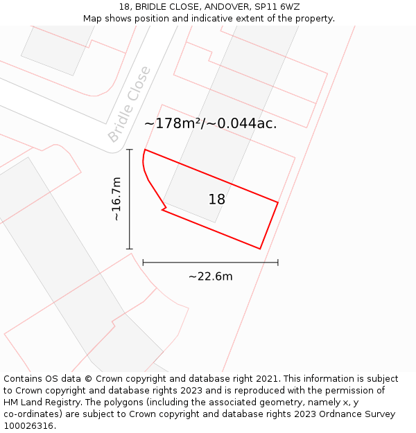 18, BRIDLE CLOSE, ANDOVER, SP11 6WZ: Plot and title map