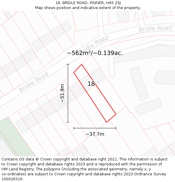 18, BRIDLE ROAD, PINNER, HA5 2SJ: Plot and title map