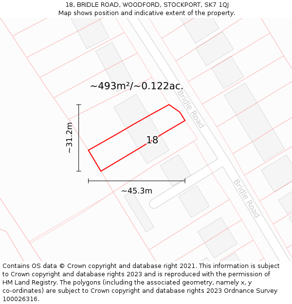 18, BRIDLE ROAD, WOODFORD, STOCKPORT, SK7 1QJ: Plot and title map