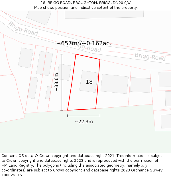 18, BRIGG ROAD, BROUGHTON, BRIGG, DN20 0JW: Plot and title map