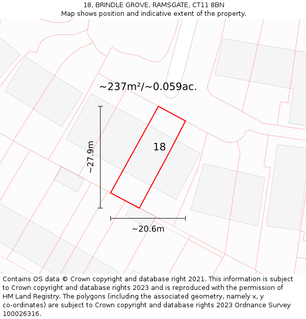 18, BRINDLE GROVE, RAMSGATE, CT11 8BN: Plot and title map