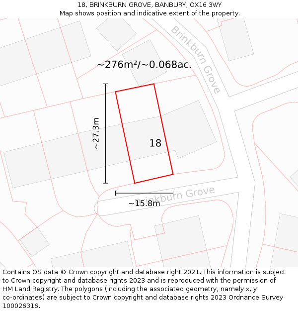 18, BRINKBURN GROVE, BANBURY, OX16 3WY: Plot and title map