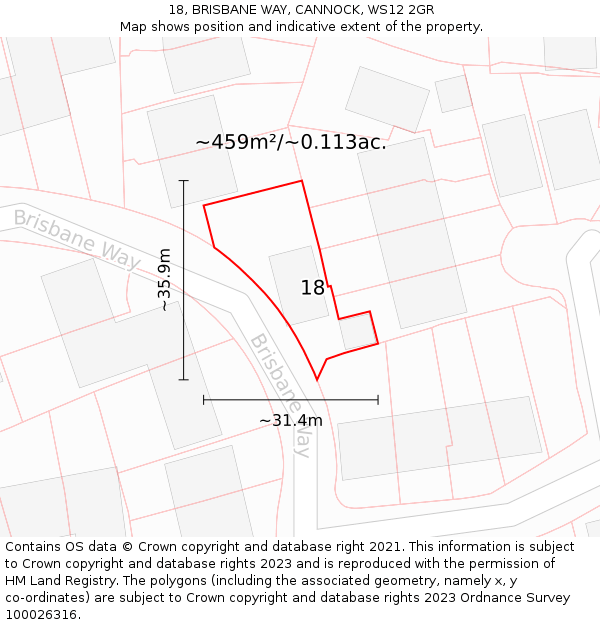 18, BRISBANE WAY, CANNOCK, WS12 2GR: Plot and title map