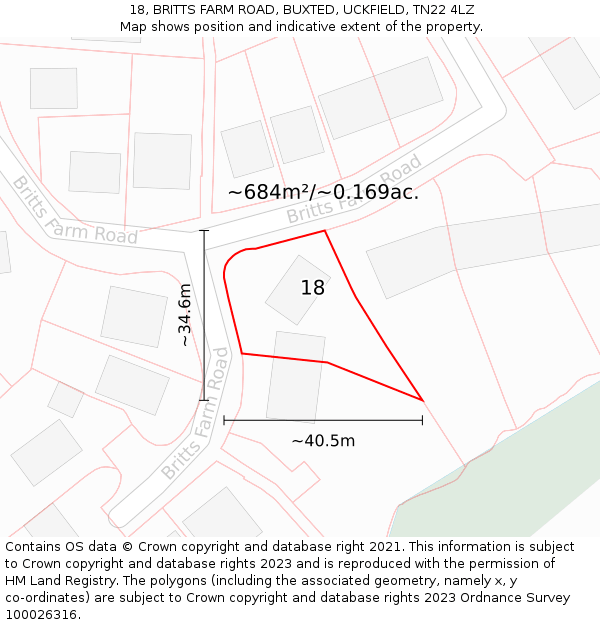 18, BRITTS FARM ROAD, BUXTED, UCKFIELD, TN22 4LZ: Plot and title map