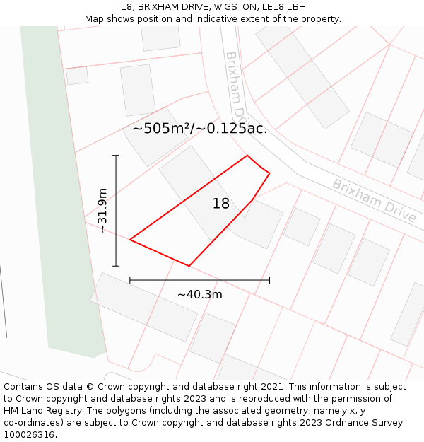 18, BRIXHAM DRIVE, WIGSTON, LE18 1BH: Plot and title map