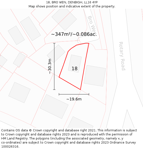 18, BRO WEN, DENBIGH, LL16 4YP: Plot and title map