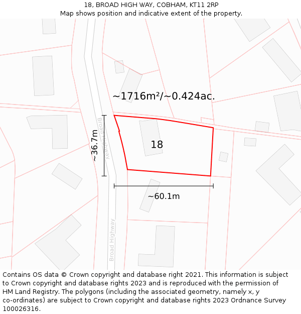 18, BROAD HIGH WAY, COBHAM, KT11 2RP: Plot and title map