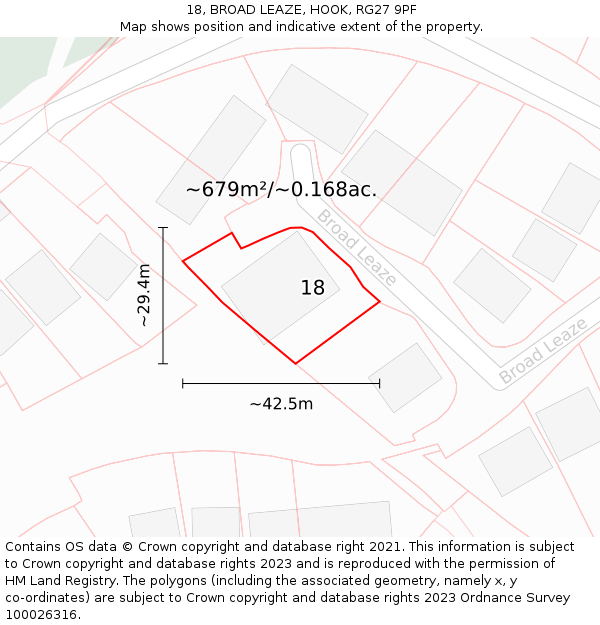 18, BROAD LEAZE, HOOK, RG27 9PF: Plot and title map