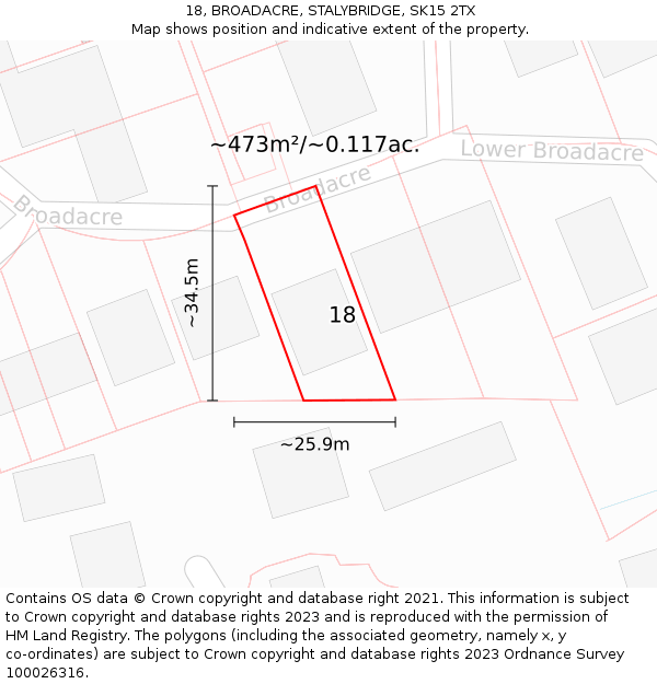 18, BROADACRE, STALYBRIDGE, SK15 2TX: Plot and title map