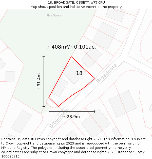 18, BROADGATE, OSSETT, WF5 0PU: Plot and title map