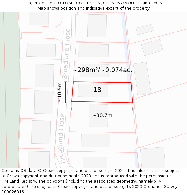 18, BROADLAND CLOSE, GORLESTON, GREAT YARMOUTH, NR31 8GA: Plot and title map