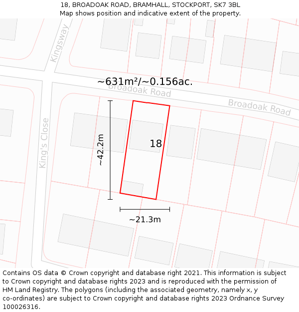 18, BROADOAK ROAD, BRAMHALL, STOCKPORT, SK7 3BL: Plot and title map