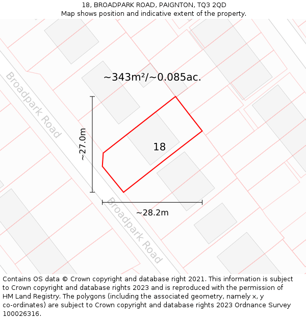 18, BROADPARK ROAD, PAIGNTON, TQ3 2QD: Plot and title map