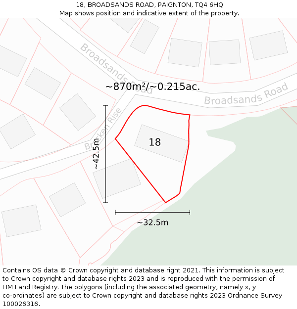 18, BROADSANDS ROAD, PAIGNTON, TQ4 6HQ: Plot and title map