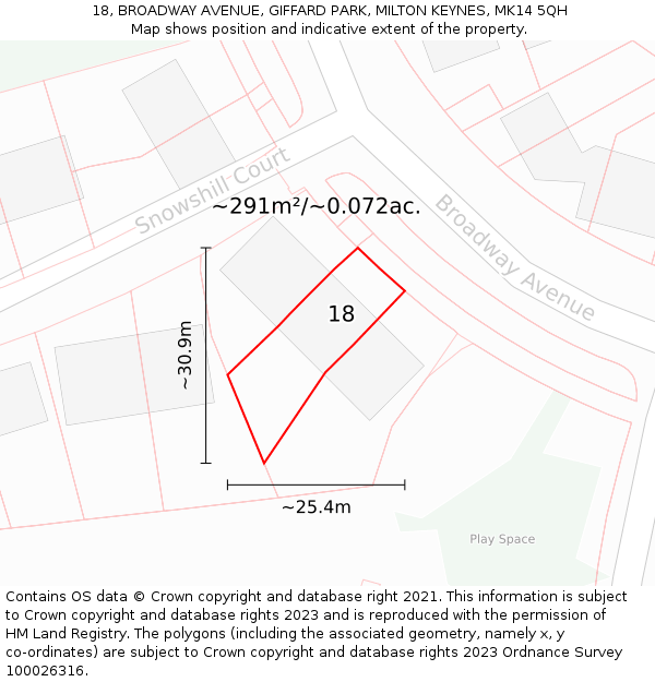 18, BROADWAY AVENUE, GIFFARD PARK, MILTON KEYNES, MK14 5QH: Plot and title map