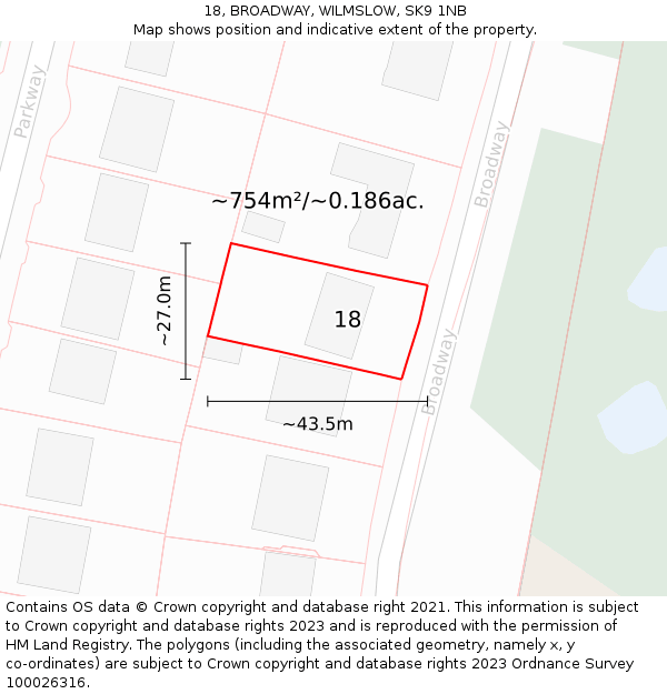 18, BROADWAY, WILMSLOW, SK9 1NB: Plot and title map