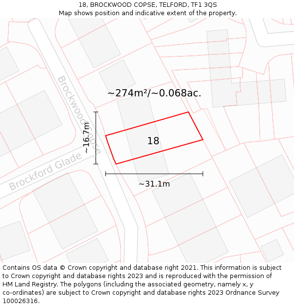 18, BROCKWOOD COPSE, TELFORD, TF1 3QS: Plot and title map