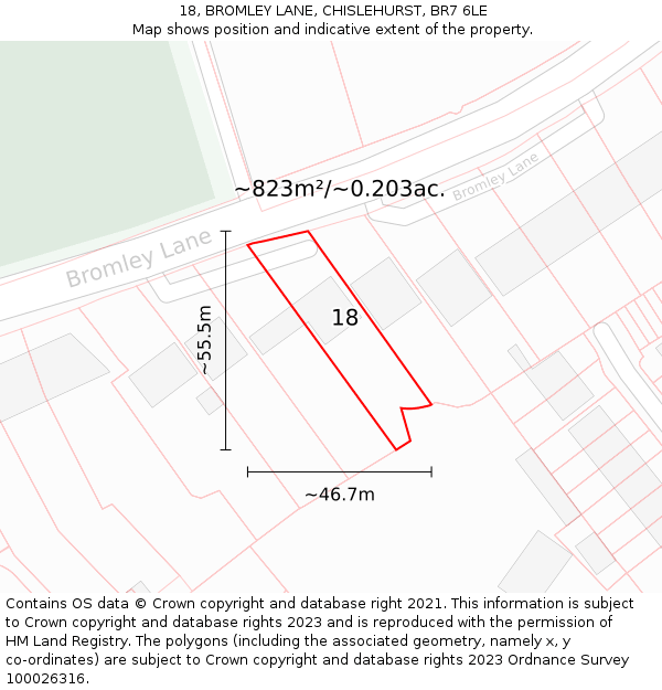 18, BROMLEY LANE, CHISLEHURST, BR7 6LE: Plot and title map
