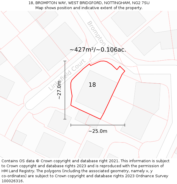 18, BROMPTON WAY, WEST BRIDGFORD, NOTTINGHAM, NG2 7SU: Plot and title map