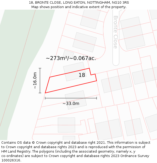 18, BRONTE CLOSE, LONG EATON, NOTTINGHAM, NG10 3RS: Plot and title map