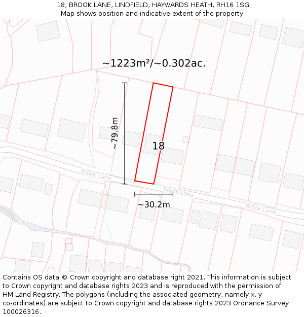 18, BROOK LANE, LINDFIELD, HAYWARDS HEATH, RH16 1SG: Plot and title map