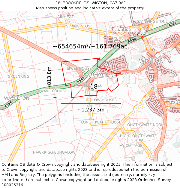 18, BROOKFIELDS, WIGTON, CA7 0AF: Plot and title map