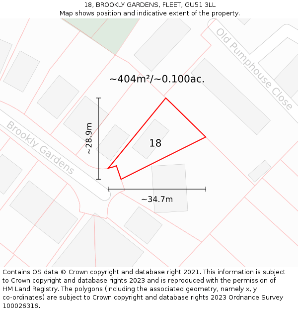 18, BROOKLY GARDENS, FLEET, GU51 3LL: Plot and title map