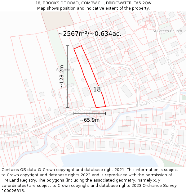 18, BROOKSIDE ROAD, COMBWICH, BRIDGWATER, TA5 2QW: Plot and title map