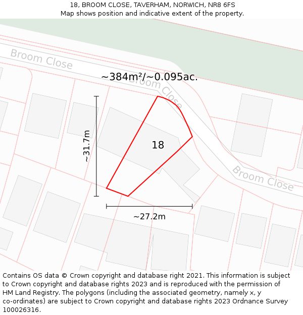 18, BROOM CLOSE, TAVERHAM, NORWICH, NR8 6FS: Plot and title map