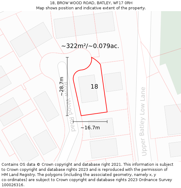 18, BROW WOOD ROAD, BATLEY, WF17 0RH: Plot and title map
