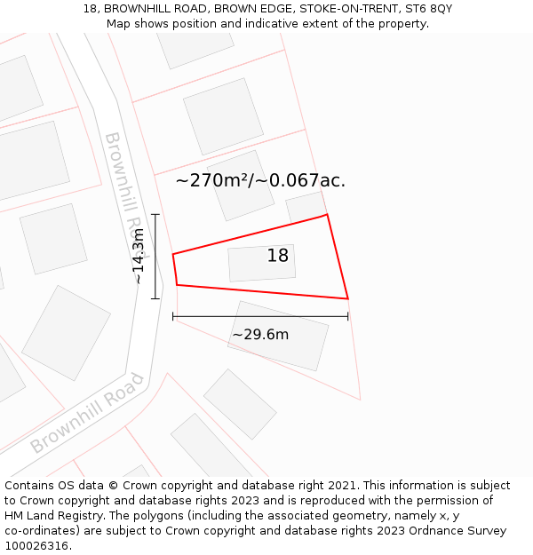 18, BROWNHILL ROAD, BROWN EDGE, STOKE-ON-TRENT, ST6 8QY: Plot and title map