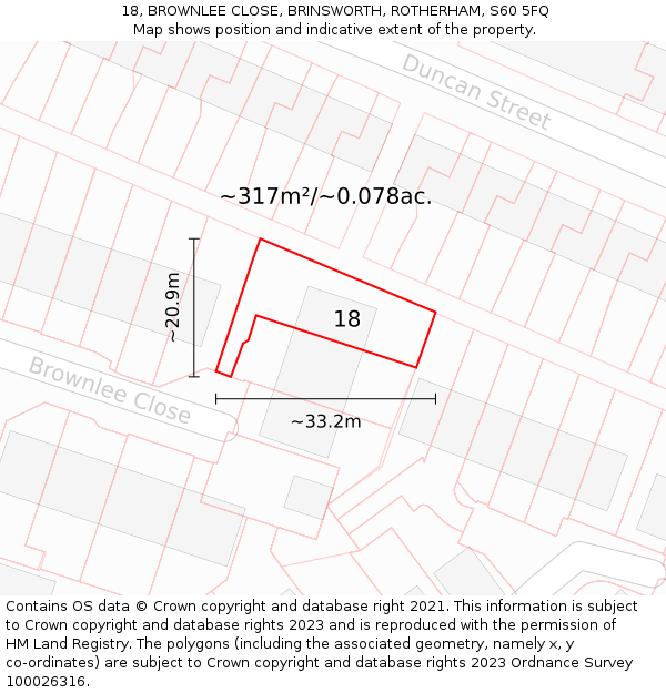 18, BROWNLEE CLOSE, BRINSWORTH, ROTHERHAM, S60 5FQ: Plot and title map