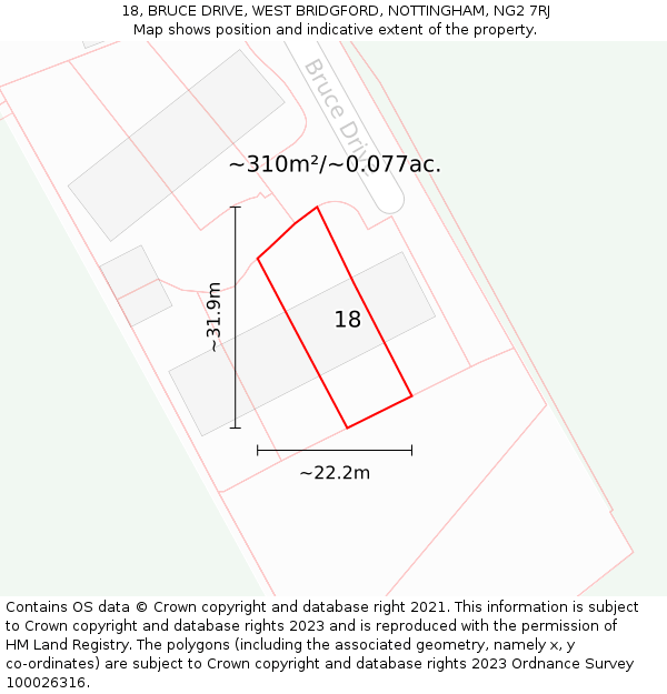 18, BRUCE DRIVE, WEST BRIDGFORD, NOTTINGHAM, NG2 7RJ: Plot and title map