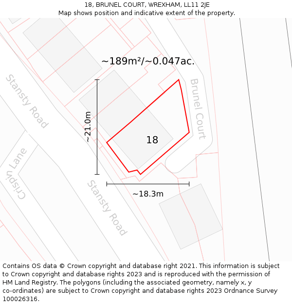 18, BRUNEL COURT, WREXHAM, LL11 2JE: Plot and title map