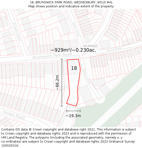 18, BRUNSWICK PARK ROAD, WEDNESBURY, WS10 9HL: Plot and title map