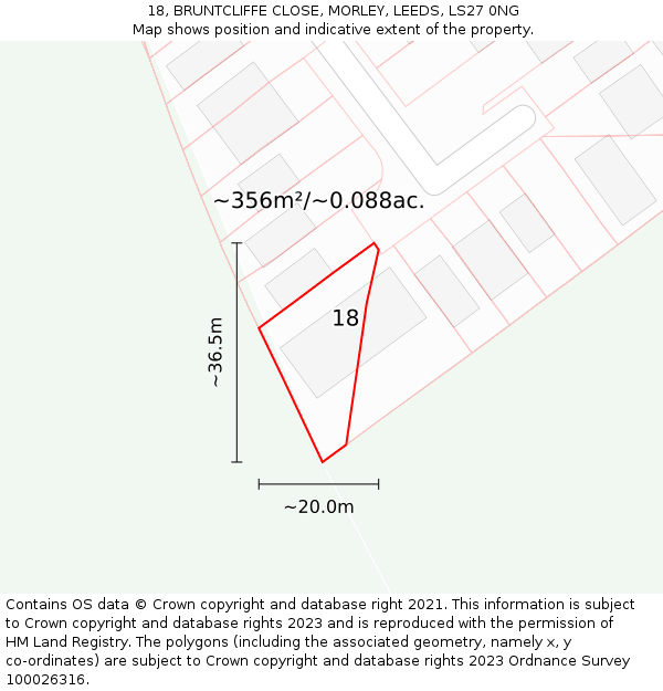 18, BRUNTCLIFFE CLOSE, MORLEY, LEEDS, LS27 0NG: Plot and title map