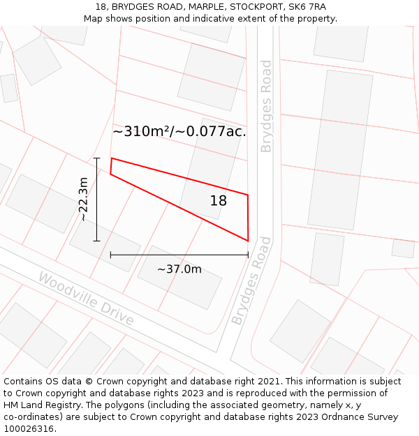 18, BRYDGES ROAD, MARPLE, STOCKPORT, SK6 7RA: Plot and title map