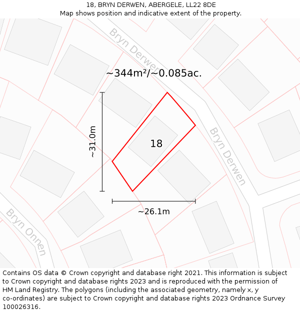 18, BRYN DERWEN, ABERGELE, LL22 8DE: Plot and title map