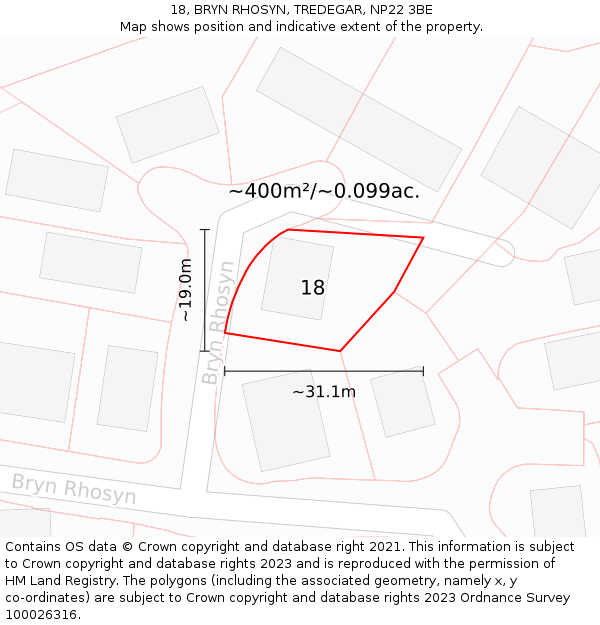 18, BRYN RHOSYN, TREDEGAR, NP22 3BE: Plot and title map