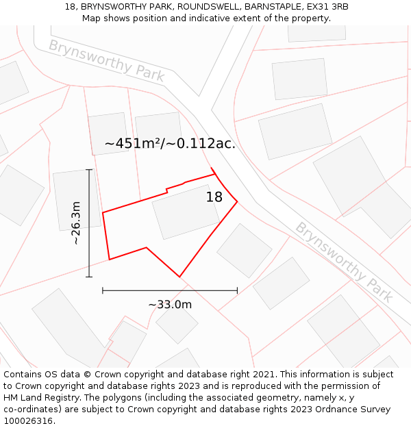 18, BRYNSWORTHY PARK, ROUNDSWELL, BARNSTAPLE, EX31 3RB: Plot and title map