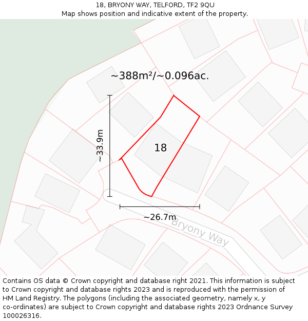 18, BRYONY WAY, TELFORD, TF2 9QU: Plot and title map