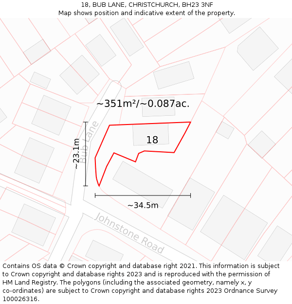 18, BUB LANE, CHRISTCHURCH, BH23 3NF: Plot and title map