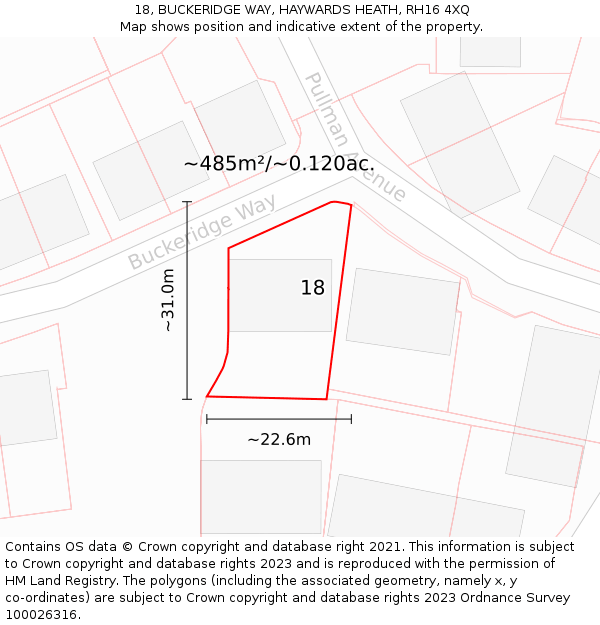 18, BUCKERIDGE WAY, HAYWARDS HEATH, RH16 4XQ: Plot and title map