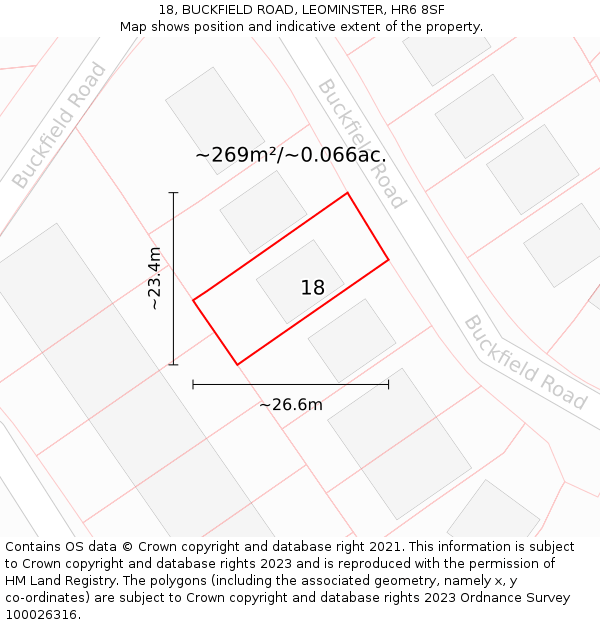18, BUCKFIELD ROAD, LEOMINSTER, HR6 8SF: Plot and title map