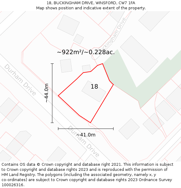 18, BUCKINGHAM DRIVE, WINSFORD, CW7 1FA: Plot and title map