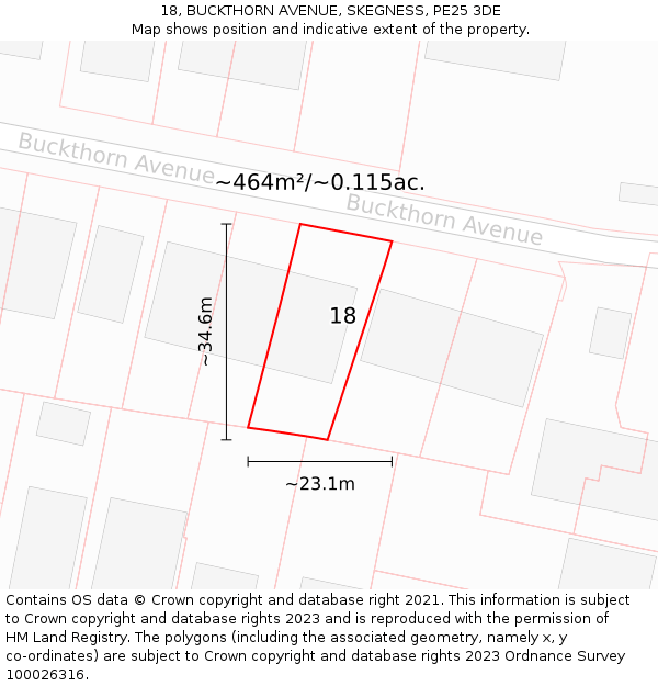 18, BUCKTHORN AVENUE, SKEGNESS, PE25 3DE: Plot and title map