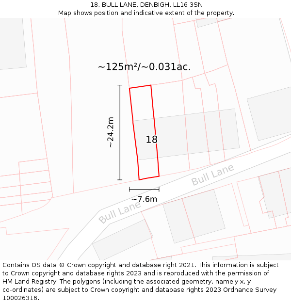 18, BULL LANE, DENBIGH, LL16 3SN: Plot and title map